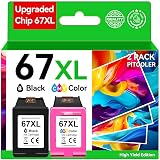 Upgraded Chip 67XL Ink Cartridges Compatible for HP Ink 67 Black/Color Combo Pack Compatible for DeskJet 2855e 2827e 2800e 4255e 2755e 2700 4155e 4227e 2700e 2734e 2852e Envy 6055e 6000 6400 Printer