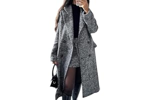 chouyatou Women's Winter Casual Herringbone Wool Coat Double Breasted Notch Collar Dressy Long Trench Coat