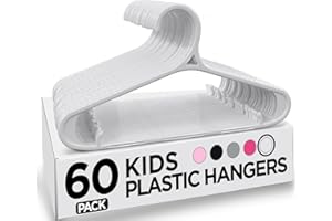 Utopia Home Kids Hangers 60 Pack - 11 Inch Plastic Baby Hangers for Closet - Childrens Hanger for Clothes & Infant Hanger for Closet - Non-Slip Shoulder Grooves, Strap Hooks & Pants Bar (White)