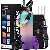 40oz Insulated Water Bottles with Straw and Paracord Handle, Metal Flask Bottle Keep Cold for Cold-48H Hot-24H, Double Vacuum Travel Thermo Mug with Carrying Pouch for Sports Hiking Cycling Running