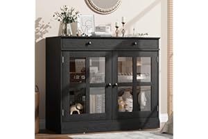 IDEALHOUSE 30.6'' Small Accent Buffet Cabinet with Storage with Two Glass Doors & a Drawer, Buffet Table with Adjustable Shel