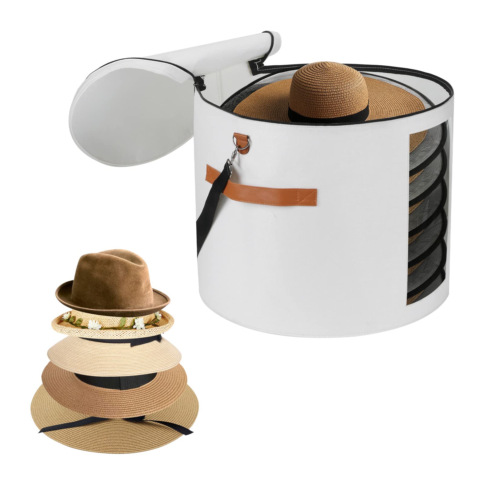 Photo 1 of Large Hat Storage Box 19'' for Women and Men - Foldable Round Box With Lid, Felt Stuffed Animal Toy Storage Bin, White