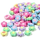 100PCS Flowers Acrylic Beads, Multicolor Flowers Shaped Acrylic Beads for Keychain Making, Creative 16mm Spacer Loose Beads for Pens Jewelry Making Bracelet Necklaces Earring Lanyard DIY Handicrafts