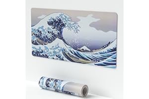 Large Sea Wave Blue Mouse Pad,Waterproof Desk Mat,Extended Non-Slip Keyboard Mouse Pad Office Desk Pad 22.6" x 11.8" Seamed E