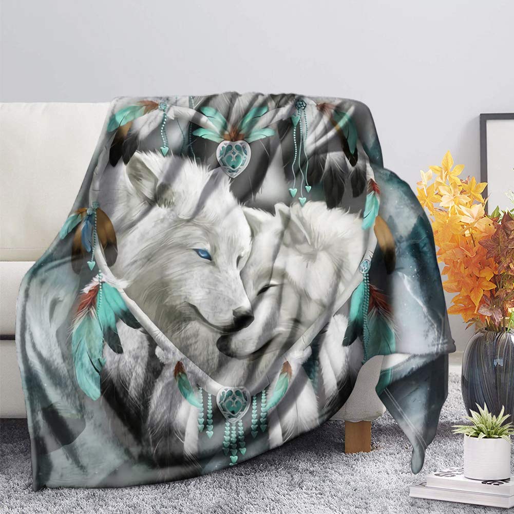 POLERO Soft Flannel Throw Blanket for Beds Double Fuzzy Fleece Blankets Throw for Living Room Adults Kids, Bohemian Wolf Lovers (180x140cm