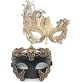 Esaleely Masquerade Mask for Couple,Men Greek Roman Mask Women Metal Venetian Mask for Halloween Mardi Gras Ball Party