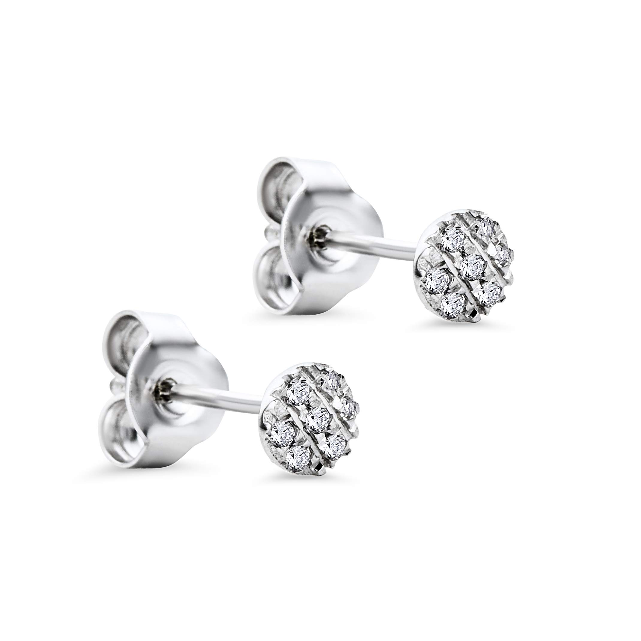 Orovi diamond stud earrings set, women's white gold studs, 9 ct (375) diamonds 0.05 crt