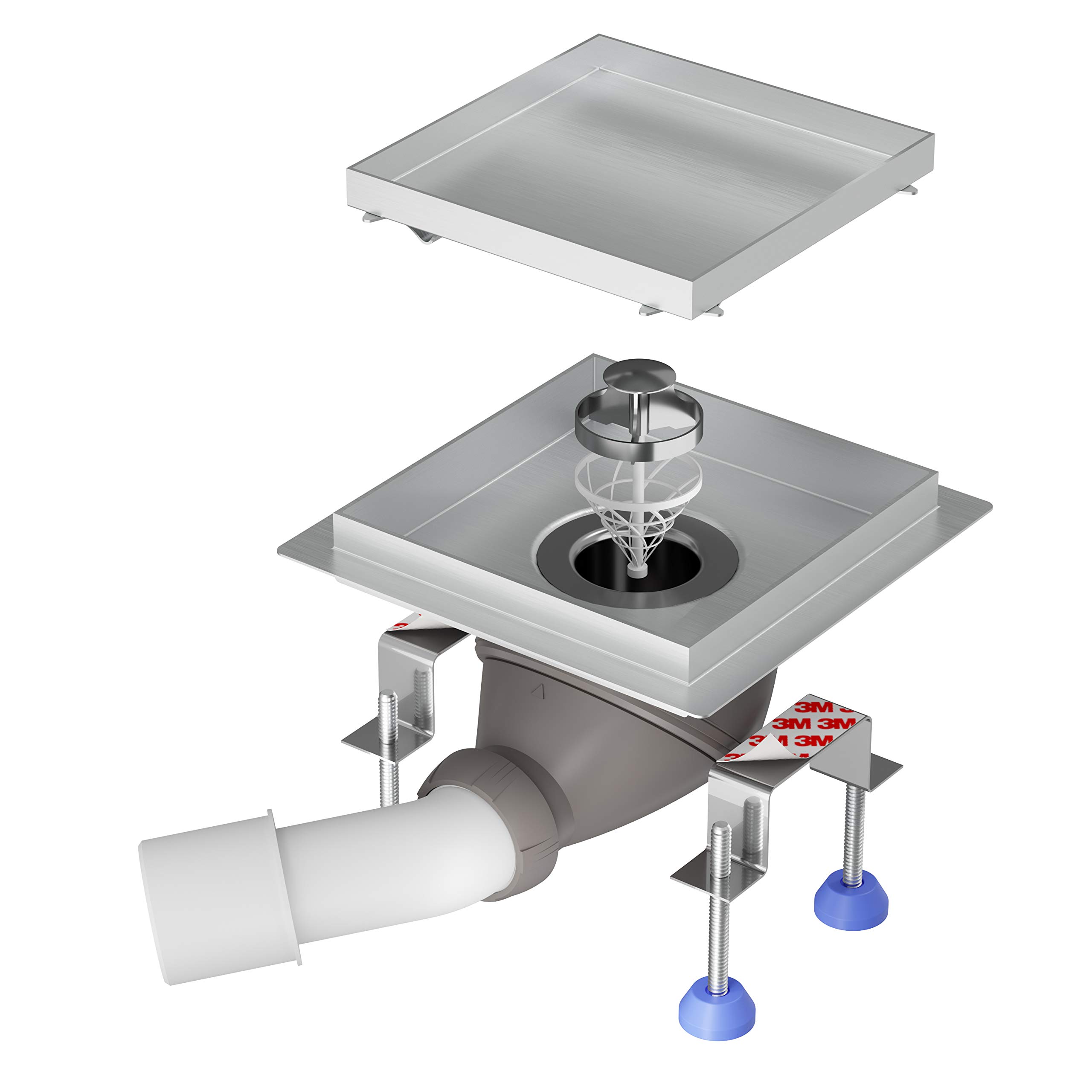 Stainless Steel Point Flow/Square Shower Drain NORDONA Point Basic | Size: 15x15 cm | Incl. Tileable Body | Wirquin Waste Trap 360°