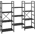 SUPERJARE Triple 4 Tier Bookshelf, Bookcase with 11 Open Display Shelves, Wide Book Shelf Book Case for Home & Office, Black