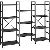 SUPERJARE Triple Bookshelf, Bookcase with 11 Open Display Shelves, Wide Book Shelf Book Case for Home & Office, 4 Tier, Black