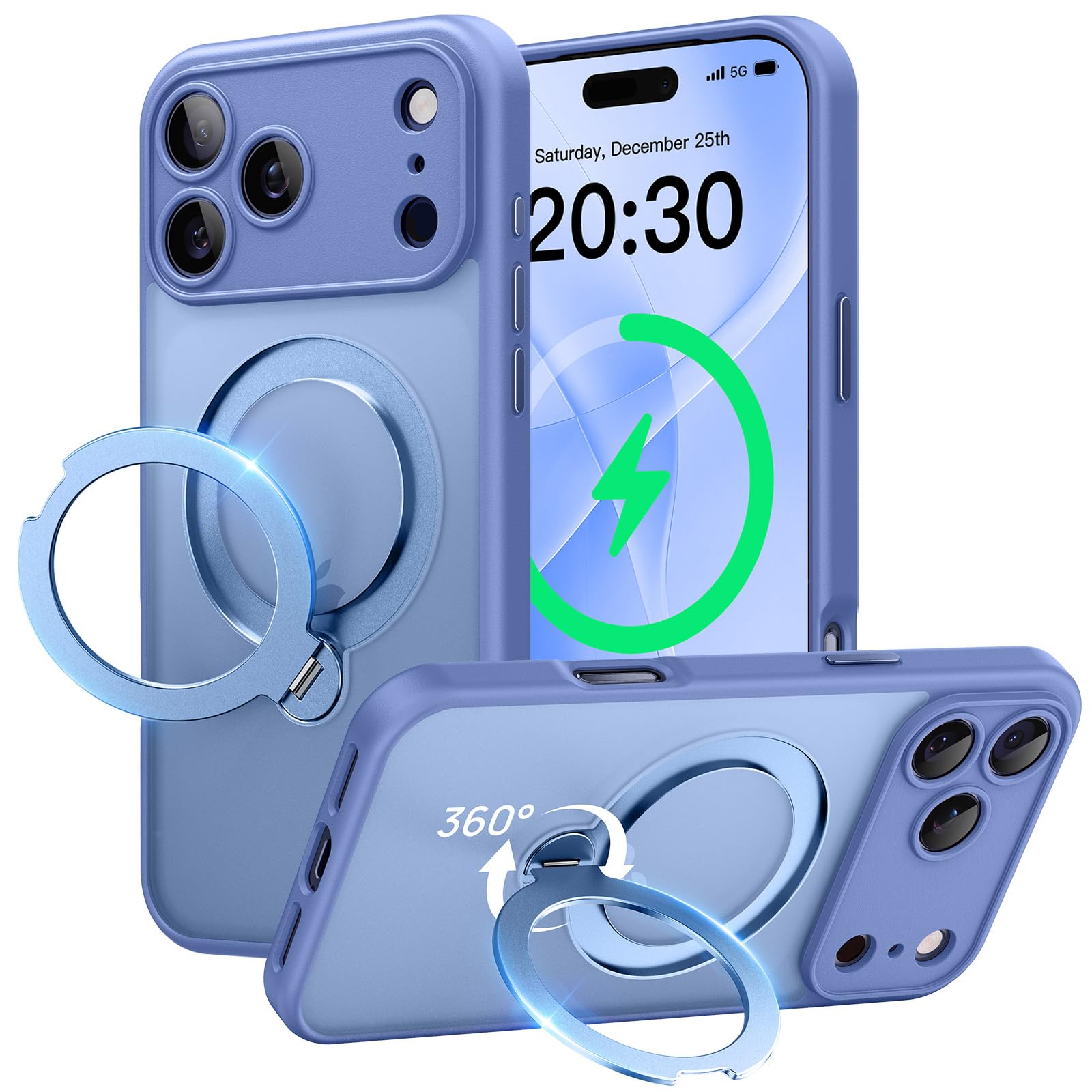 Peerock 360° Spin Magnetic Stand for iPhone 17 Pro Case, [Fit for MagSafe][Military Protection][Full Camera Protection] Adjustable Kickstand iPhone Case for iPhone 17 Pro 6.3", Blue