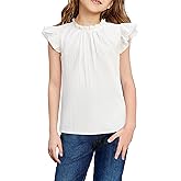Arshiner Girls Ruffle Short Sleeve Shirts Cute Summer Frill Neck Pleated Textured Blouse Tops