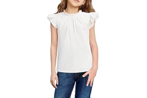 Arshiner Girls Ruffle Short Sleeve Shirts Cute Summer Frill Neck Pleated Textured Blouse Tops