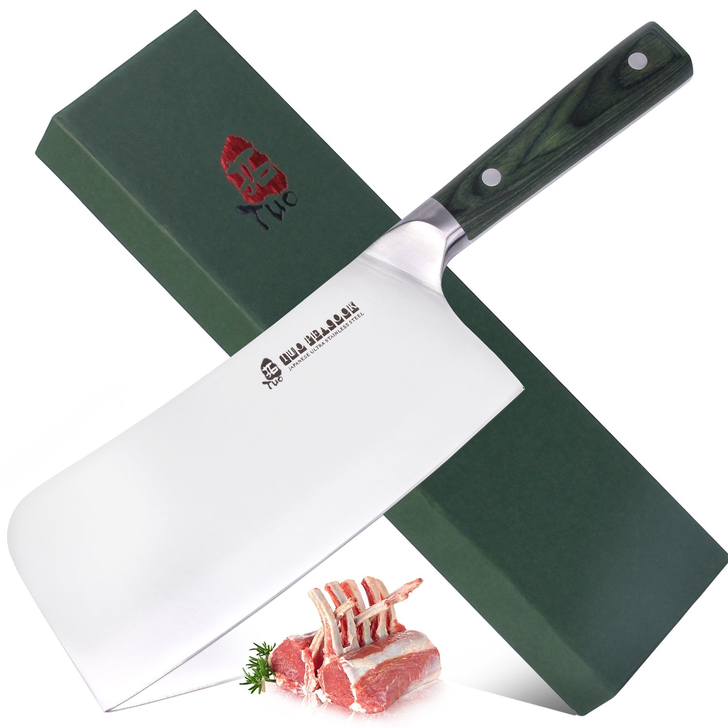 TUO Cutlery Heavy Duty Chopper Knife 7" Green Pakkawood Handle Japanese
