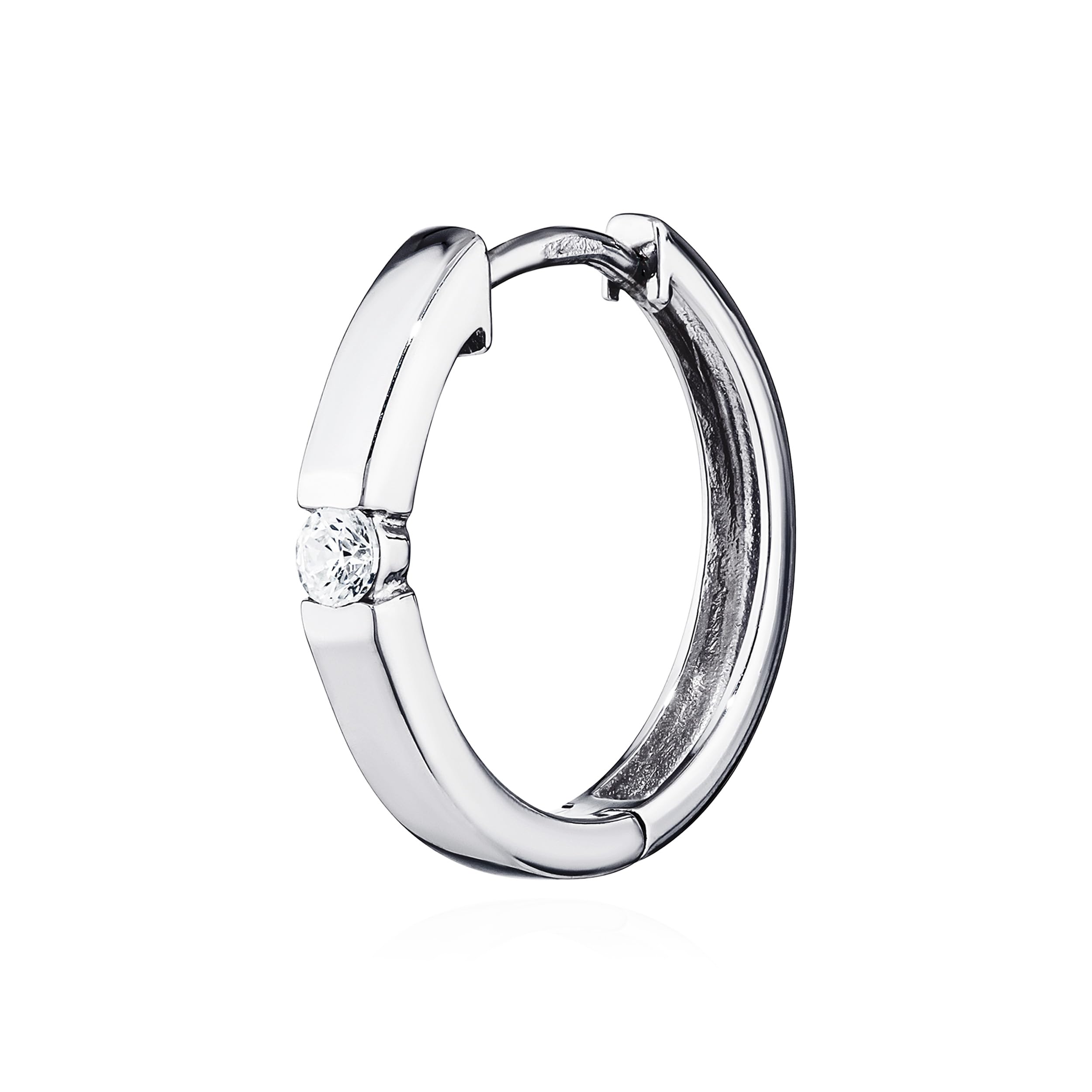 NKlaus silver single 925 sterling silver hinged earrings zirconia shiny rhodium plated 16,2mm 4781