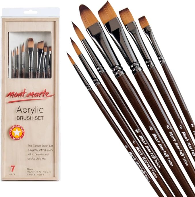 Mont Marte Acrylic Brush Set in Box 7pce. Excellent Quality Brushes