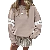 TICTICMIMI Women's Fleece Crewneck Sweatshirts Oversized Striped Long Sleeve Tops Fall Clothes