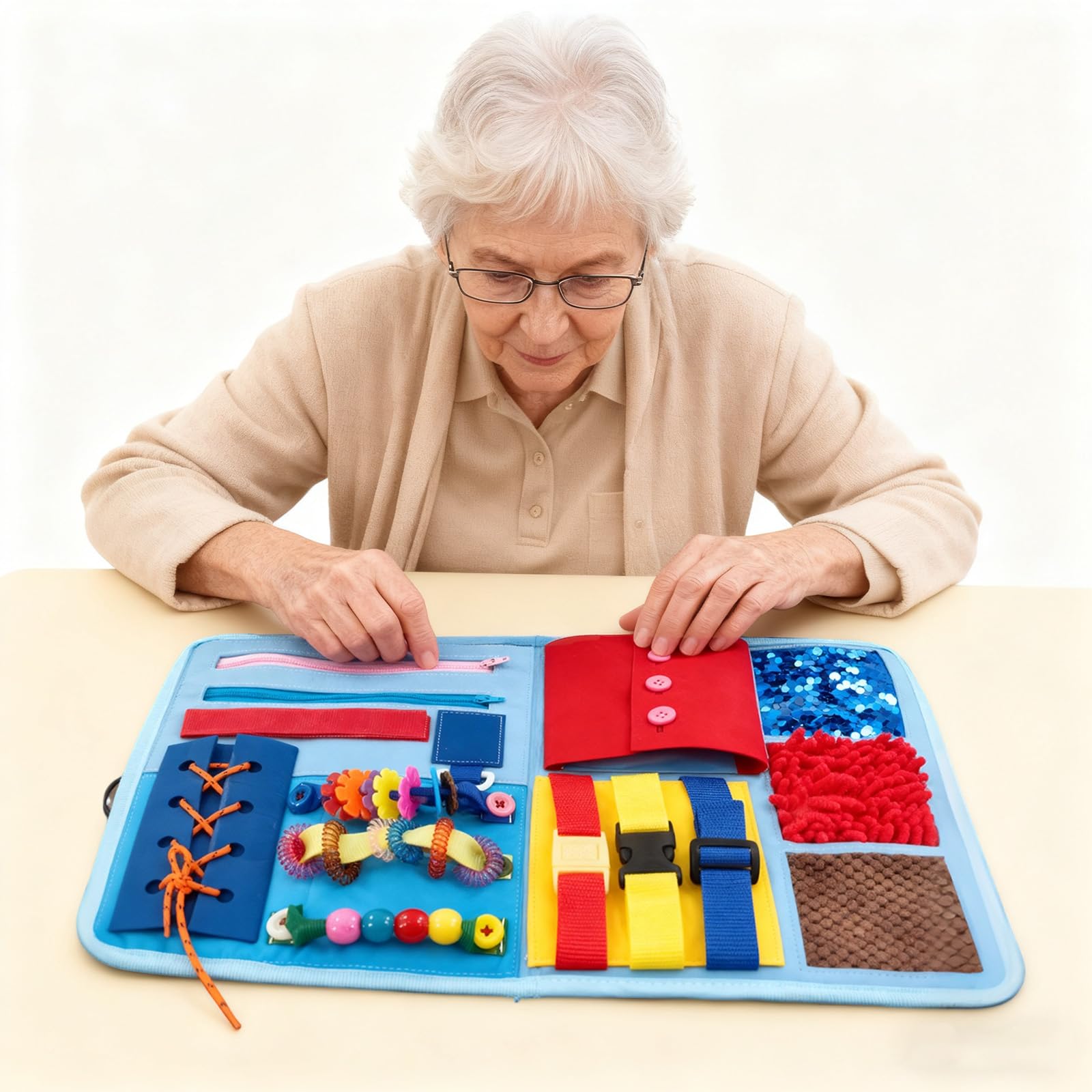 Sensory Fidget Blanket for Adults & Seniors, Dementia Products for Elderly Alzheimers, Memory Loss Fidget Toys, Calming & Comforting Activities Focus Busy Board for Autistic Children