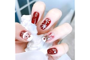 MUAGORN Christmas Press On Nails Short Square, 24Pcs Christmas Fake Nails Cute Cartoon Santa Claus Reindeer Snowflakes Designs Stick On Nails Christmas Nail Accessories Decorations for Women Girls (Cute Xmas)