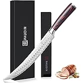 PAUDIN Carving Knife, 10 Inch Butcher Knife, Forged High Carbon German Stainless Steel, Razor Sharp Curved Brisket Slicing Kinfe for Poultry Beef Pork Meat Cutting, Ergonomic wood Handle Design