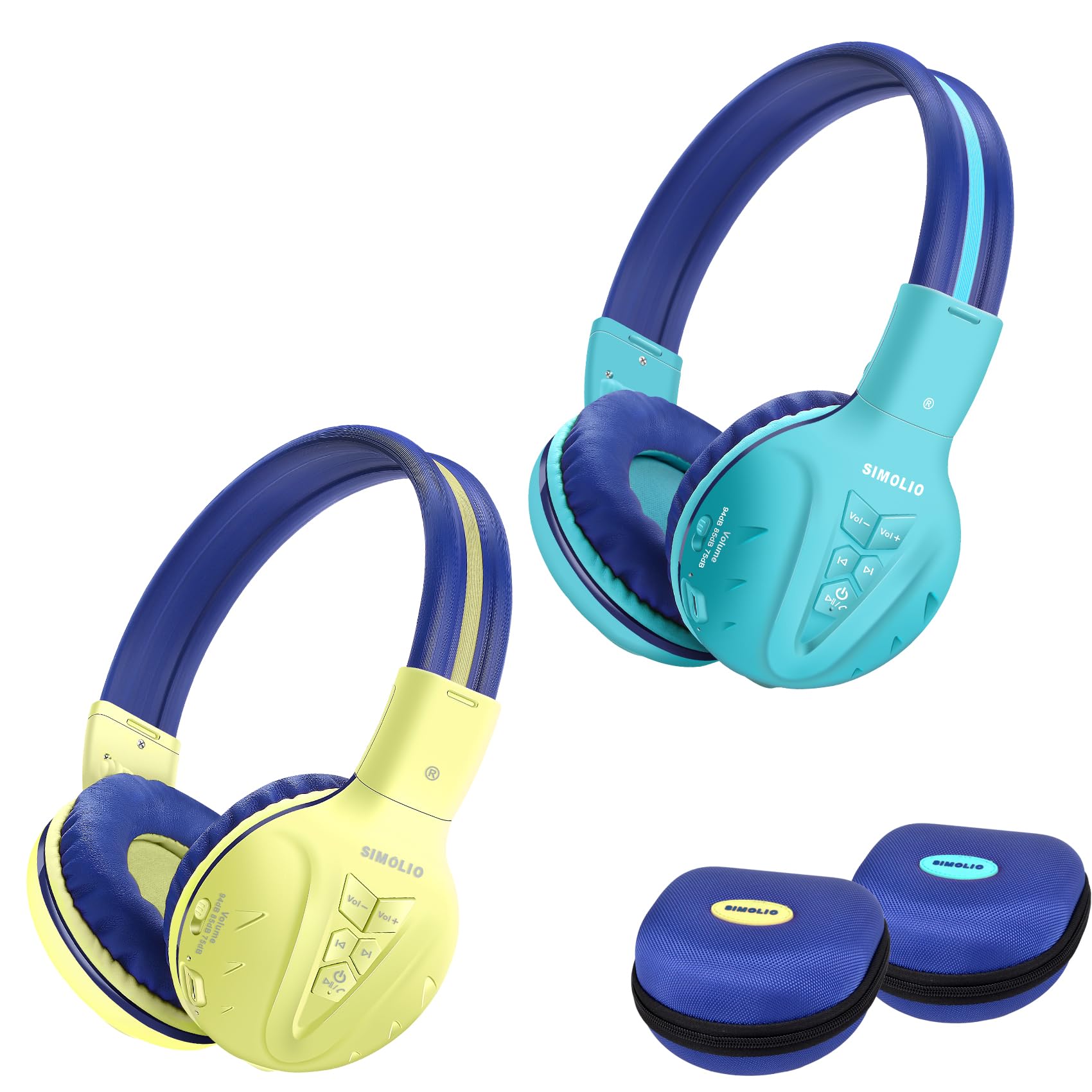 SIMOLIO Pack Wireless Kids Headphones with Hard Case, Bluetooth