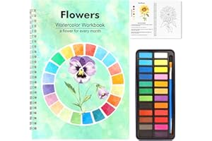 Watercolor Workbook 24 Colors Solid Watercolour Paint Set Flower Theme Thick Anti-Bleed Paper Beginner Friendly Painting Kit 