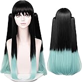 Max Beauty Anime Black & Blue Cosplay Wig for Men, Long Straight Hair Daily Wig for Cosplay Synthetic Hair for Halloween Costume Party Hair Wig + Cap