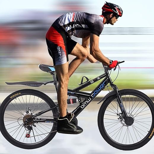 US Shipment Outroad Mountain Bike, 26 inch 21 Speed Full Suspension MTB Bike for Adult Teens, 6 Spoke Gears Double Disc Brake Bicycle, Trail Bike High Carbon Steel Folding Bicycle