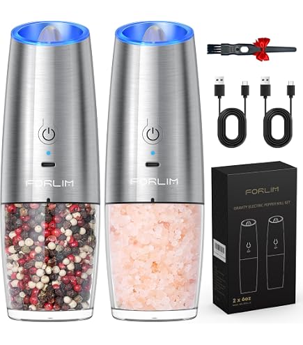 KIARYUOLL Rechargeable Electric Salt & Pepper Grinder Set - Adjustable Coarseness With LED Light - View #5