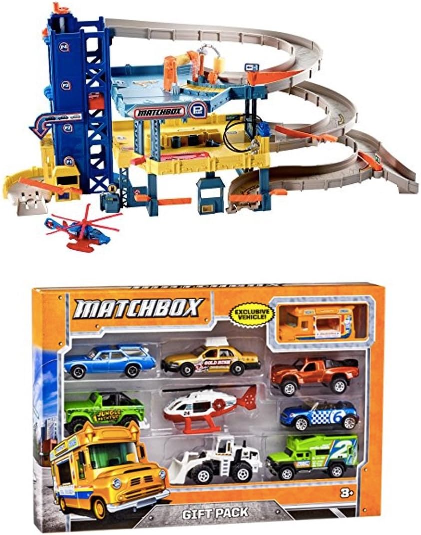 Bundle Includes 2 Items - Matchbox 4-Level Garage Play Set and Matchbox 9-Car Gift Pack (Styles May Vary)