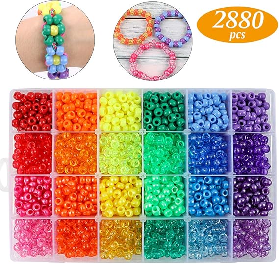 Quefe 2880pcs Large Hole Beads Rainbow Beads Plastic Beads