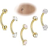 Vegolita 5PCS 14G 316L Stainless Steel Small Belly Button Rings for Women Tiny Simple Internally Threaded Navel Rings Hypoallergenic Petite CZ Opal Eyebrow Lip Daith Rook Piercing Jewelry 6-16MM