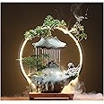 HSINYA Tabletop Buddha Water Fountains Indoor Water Fall with LED Light Zen Decor for Meditation with Mist Japanese Decor with Fake Plants Feng Shui Decor for Good Luck Wealth