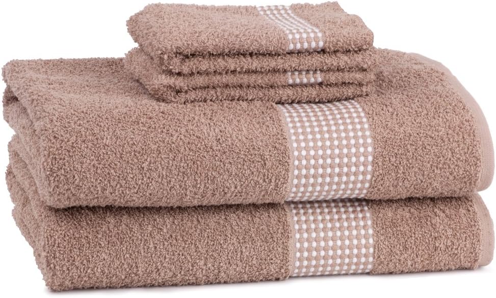 Cambridge Towel 4Piece Gingham Towel Set, Mushroom Home