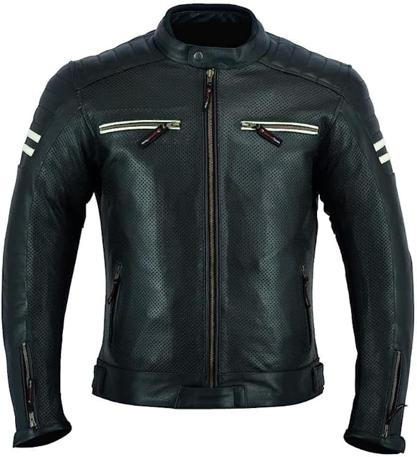 Photo 1 of INTAN Mens Black Perforated Motorcycle Leather Jacket with 5 Ce Protectors For Motorbike Riders CJ-010-A (L)