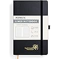 POPRUN Lined Journal Notebook for Women & Men, A5 Medium Size 5.25''x 8'', 120GSM Thick Paper, 128 Numberd Pages, Hardcover, Index Tabs, College Ruled Notebook for Work & Note Taking - Black