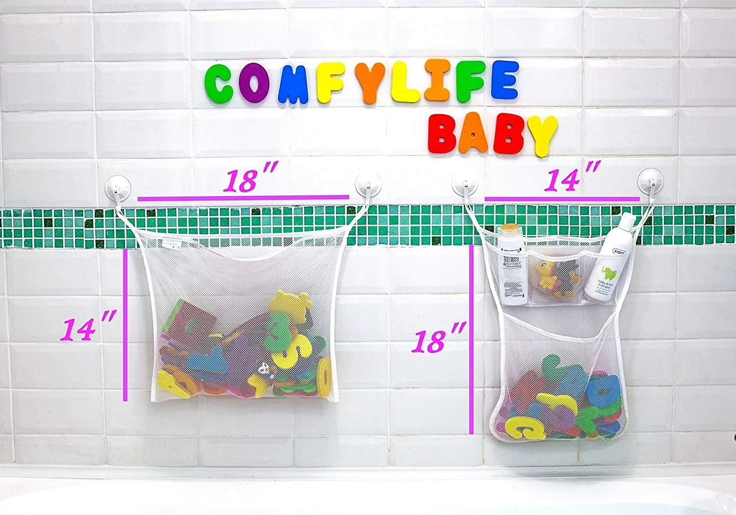 2 x Mesh Bath Toy Organizer + 6 Ultra Strong Hooks – The Perfect Bathtub Toy Holder & Bathroom or Shower Caddy – These Multi-use Net Bags Make Baby Bath Toy Storage Easy – For Kids & Toddlers: Home Improvement