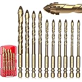 LITDDDW 10pcs Masonry Drill Bit Set, Concrete Drill Bit Set, Carbide Tips | 3/16"-1/2",Four Blade Serrated Eccentric Drill Bits for Concrete/Tile/Brick/Ceramics/Wood/Marble,Hex Shank,U-Groove