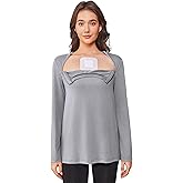 Deyeek Chemo Shirts for Women with Dialysis Port Access 2 Side Zippers Long Sleeve Shoulder Post Surgery Shirt