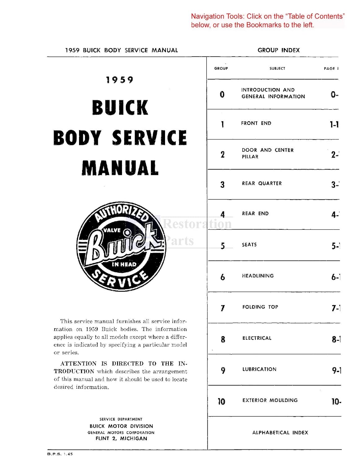 Amazon.com: 1959 Buick Body Shop Service Repair Manual Book Engine  Drivetrain Electrical OEM: Automotive