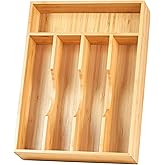 Umilife Bamboo Kitchen Drawer Organizer, 9 Inch Silverware Utensils Tray Holder for Small Drawer, Wood Caddy for Flatware Cutlery Knives