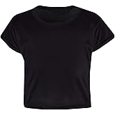 Loxdonz Girls Basic Dance Crop Top Kids Plain Short Sleeve Crop T-Shirt Tees Top