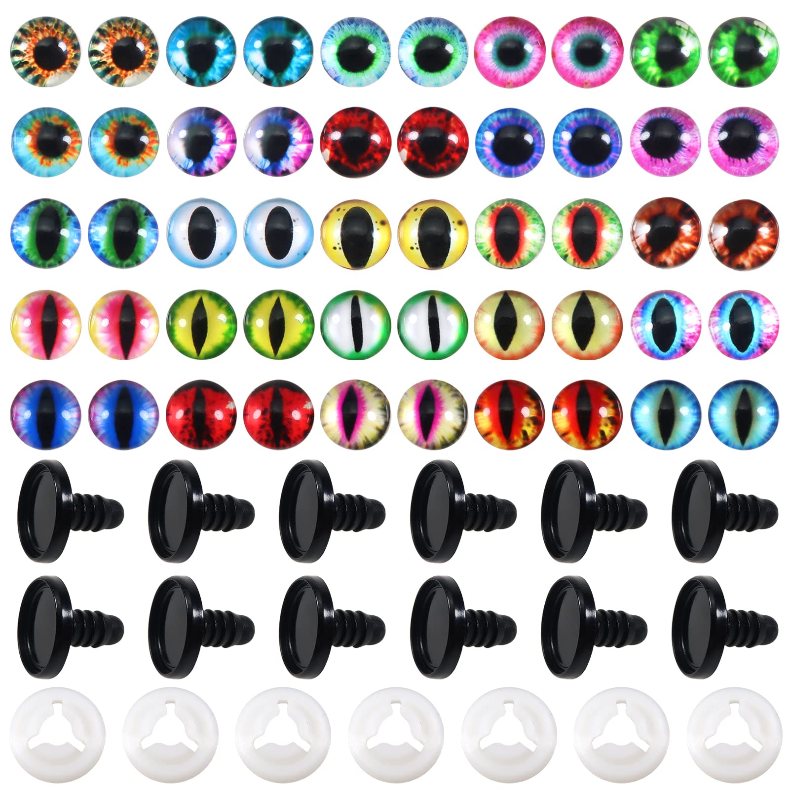 Toaob 25 Pairs of Safety Eyes for Dragon Doll's Eyes Cabochon Glass Mosaic Colourful Crystal 16 mm with Washer for Making Dolls Crafts Puppets Animal Knitted