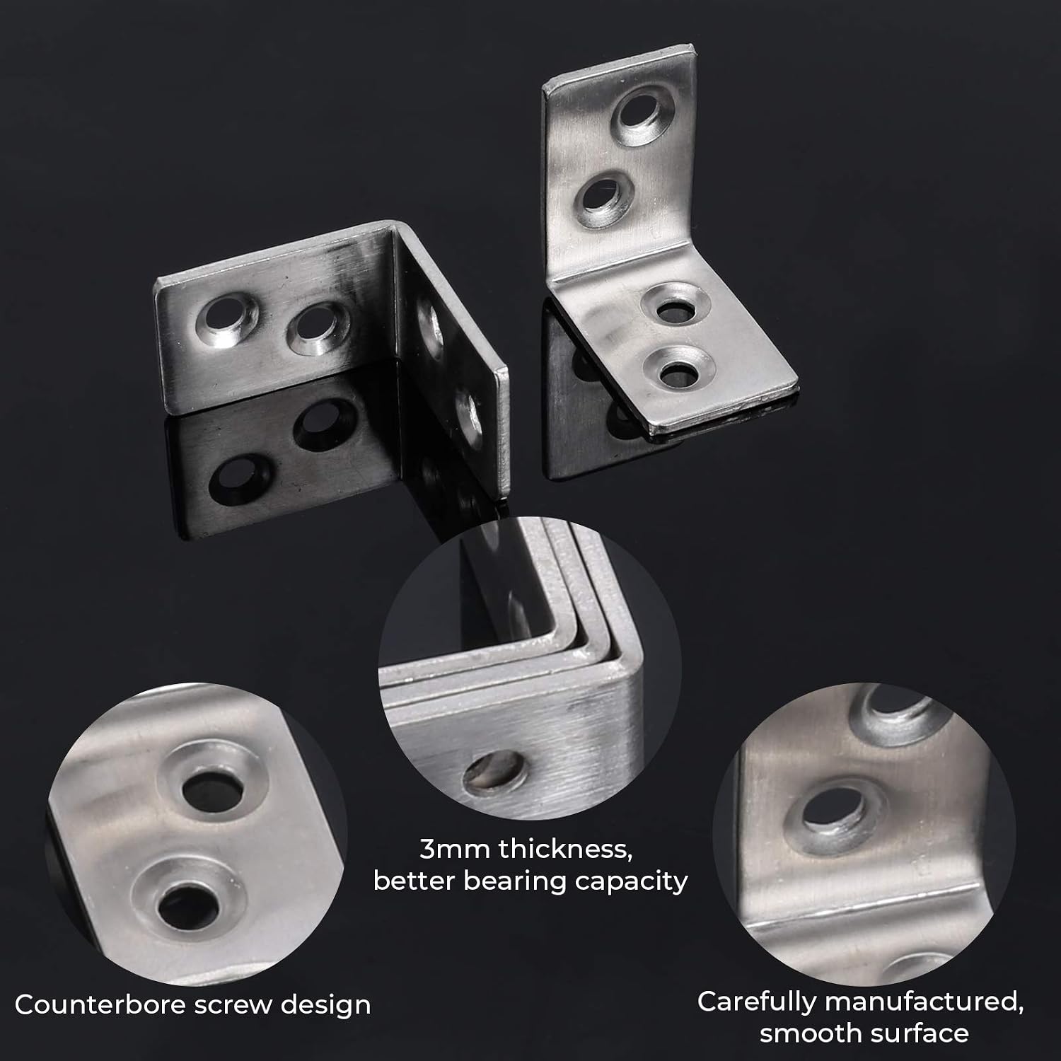 OUBTDK 20PCS 90 Degree Angle Brackets, Stainless Steel Wood Brackets for Furniture Chair, Cabinet, 30x30x20mm with 80Pcs Screws - Image 4