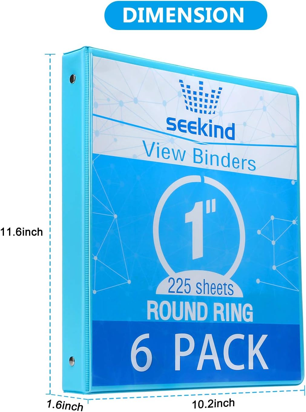 1 Inch 3 Ring Binders, SEEKIND View Binders, Holds Up to 8.5"11" Paper, Customizable Clear Cover, for Home, Office, and School Supply, 6 Pack : Office Products
