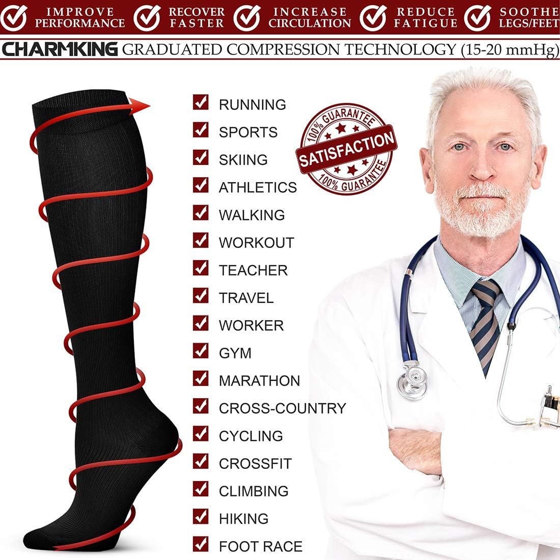 QUXIANG Compression Socks for Men and Women, Circulation (6 Pairs) - Best for Running Athletic Cycling 15-20 mmHg: Clothing
