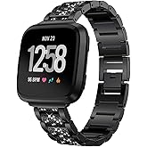 Jewelry Bling Bands Compatible with Fitbit Versa Band/Fitbit Versa 2 Band for Women, Diamond Rhinestone Bracelet Metal Strap Replacement for Versa/Versa 2/Versa Lite smartwatch (Black)