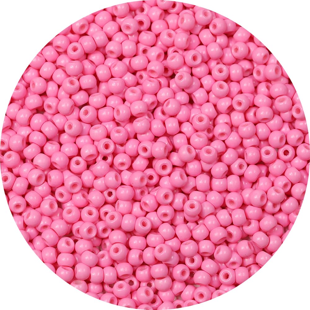 Bala&Fillic Size 4mm Pink Color Seed Beads 1400pcs/100 Grams, 6/0 Round Glass Craft Beads for Making Jewelry Earring Bracelets Necklace