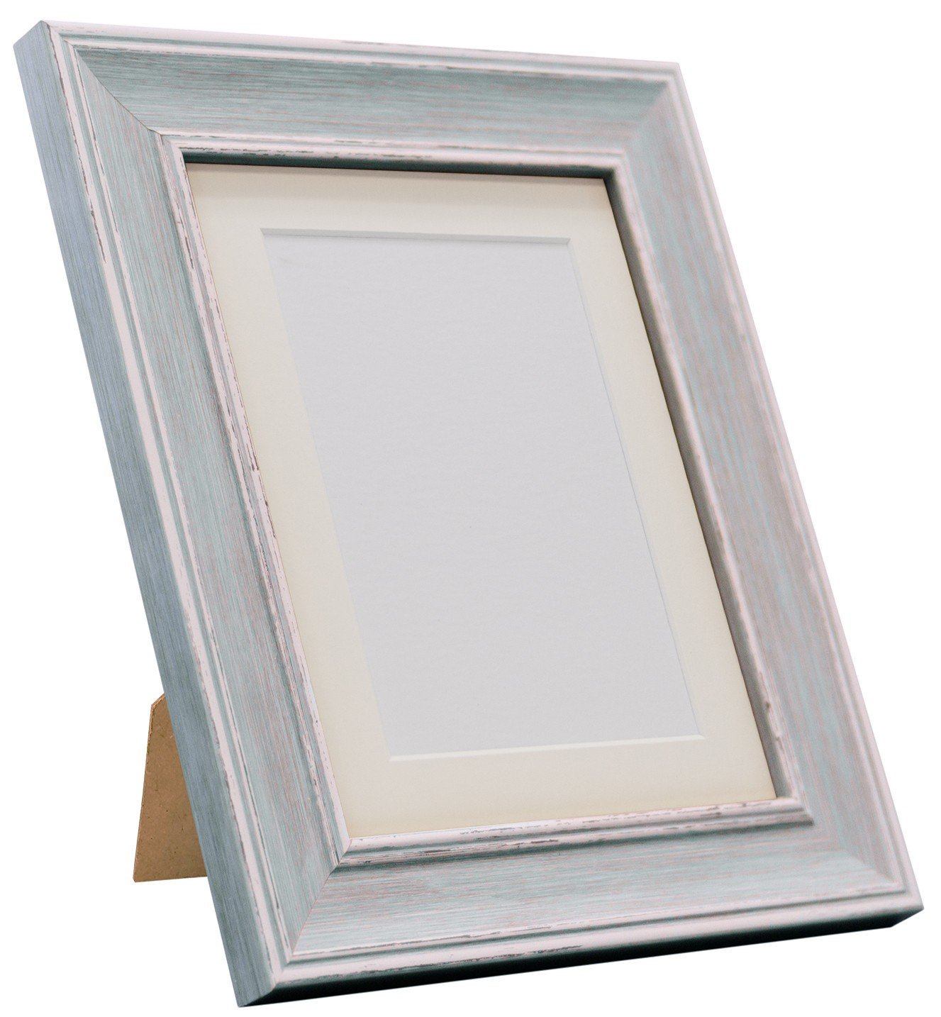 Scandi Distressed Blue Picture Photo Frame with Ivory mount 6 x 4 For Image size 4 x 3 Inch — image 1