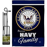 Navy Proudly Family Garden Flag - Set with Stand Armed Forces USN Seabee United State American Military Veteran Retire Official - House Banner Small Yard Gift Double-Sided Made in USA